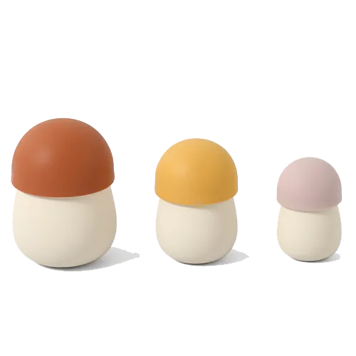 Silicone mushroom stacking toy with nested multicolor pieces