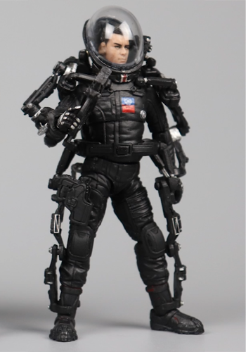 Front and rear views of the sci-fi action figures