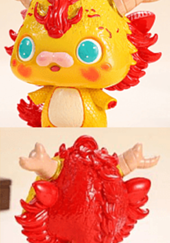 Close-up views showing the painted face, textured body and red mane details