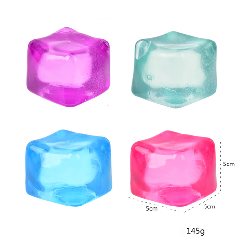 Four 5 cm translucent colorful TPR ice cube squishy toy variants