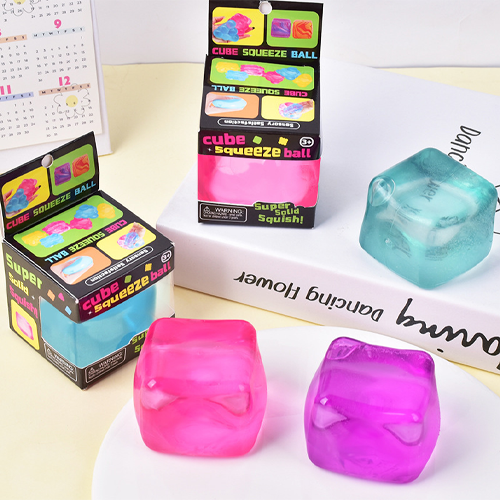 Translucent colorful TPR ice cube squishy toys with individual printed retail boxes